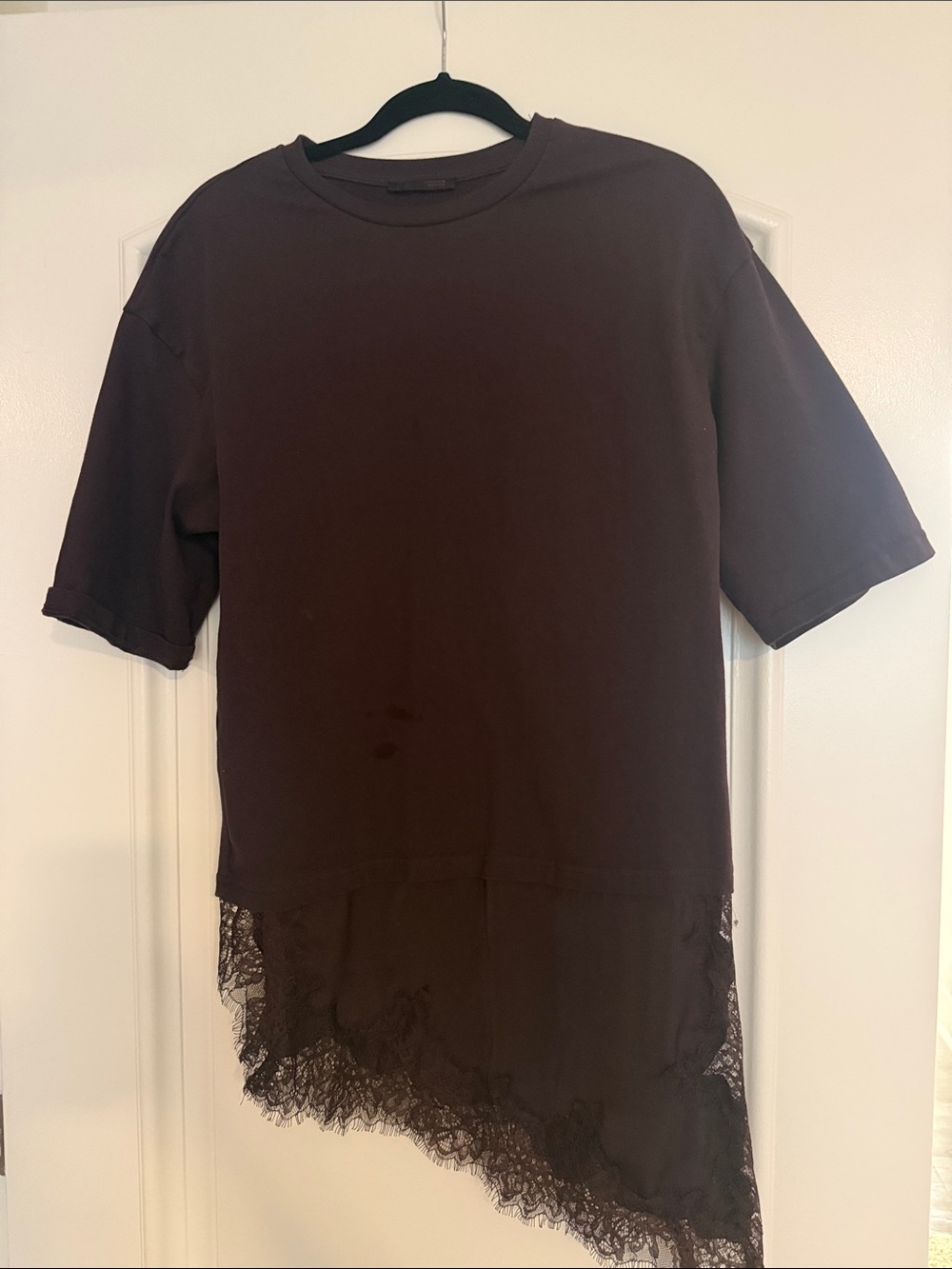 Zara Brown Short-Sleeve Tee with Lace Hem